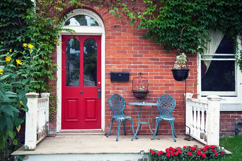 A freshly painted front door with new hardware