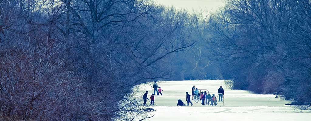 Outdoor skating rink in Brantford in winter